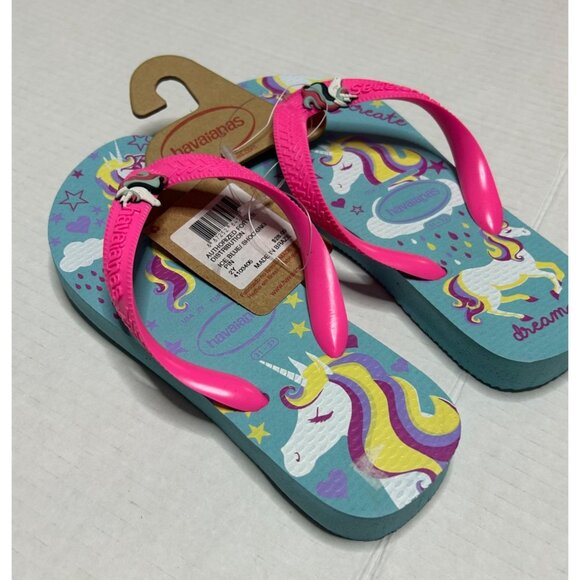 Havaianas Unisex Child Slim Unicorn Flip Flop Rubber Girl 10 Sandal Pink Blue Ne - Picture 3 of 9